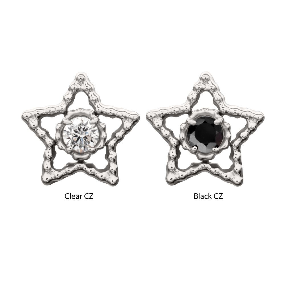 Titanium Threadless Milgrain Edge Star Top with Prong Set CZ Gem
