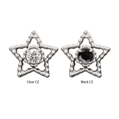 Titanium Threadless Milgrain Edge Star Top with Prong Set CZ Gem