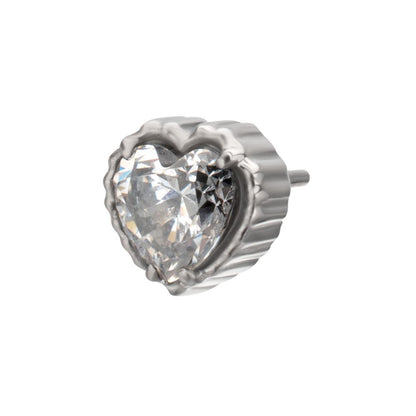 Titanium Threadless Beaded Edge Prong Set Heart CZ Gem Top