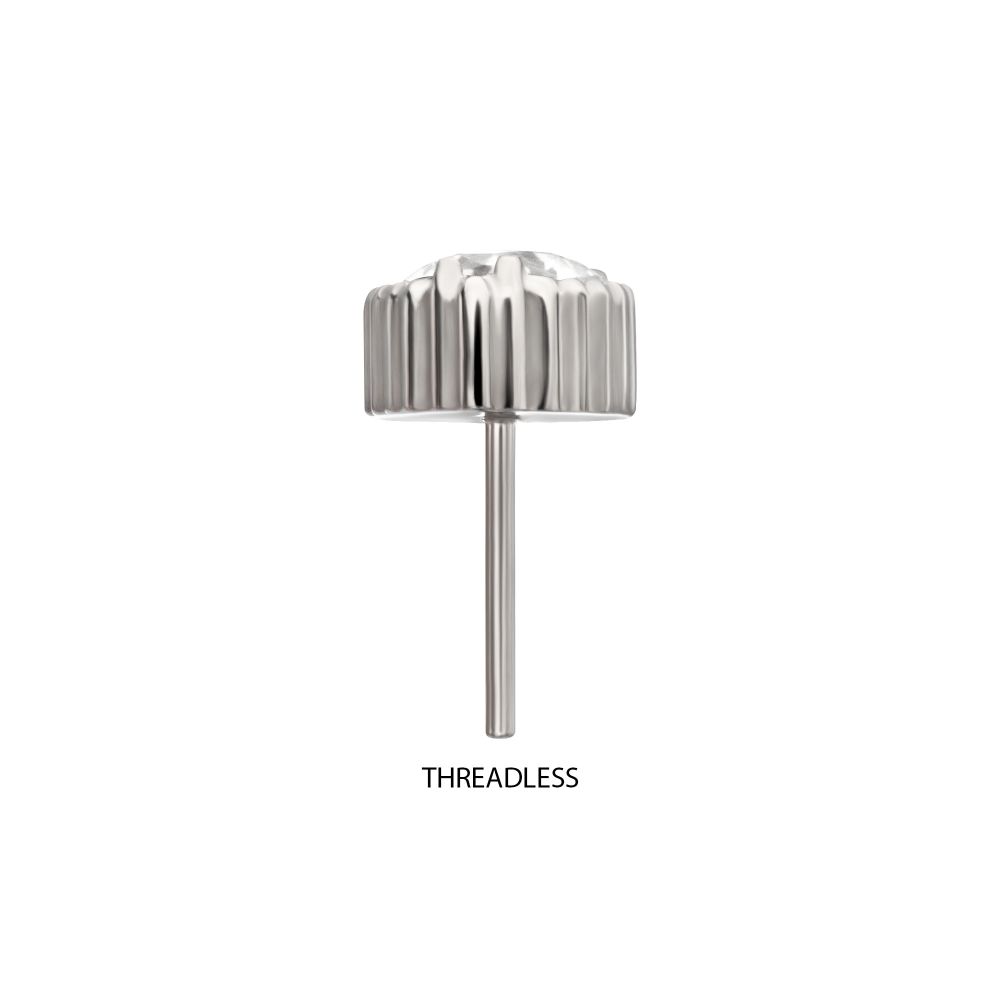 Titanium Threadless Beaded Edge Prong Set Heart CZ Gem Top
