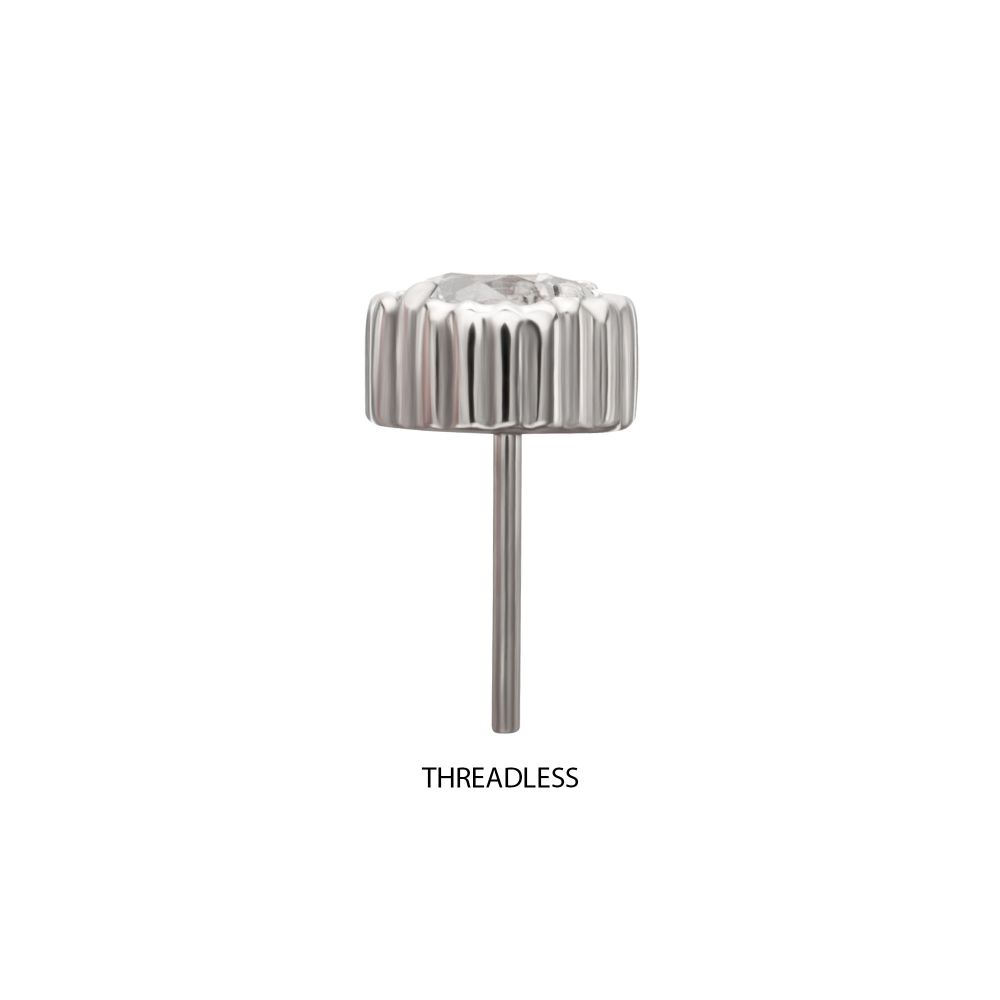 Titanium Threadless Beaded Edge Prong Set CZ Round Gem Top
