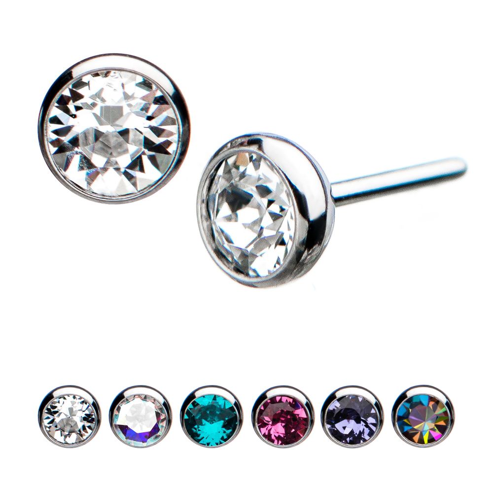 Titanium Threadless Bezel Set Swarovski Crystal Front Facing Top