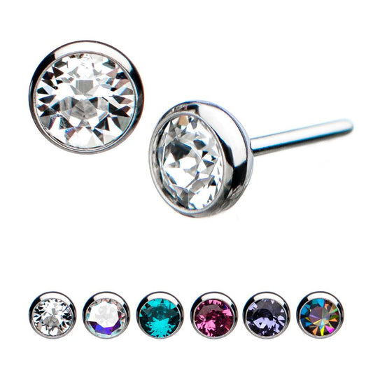 Titanium Threadless Bezel Set Swarovski Crystal Front Facing Top