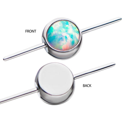 Titanium Threadless Bezel Set White Opal Connector