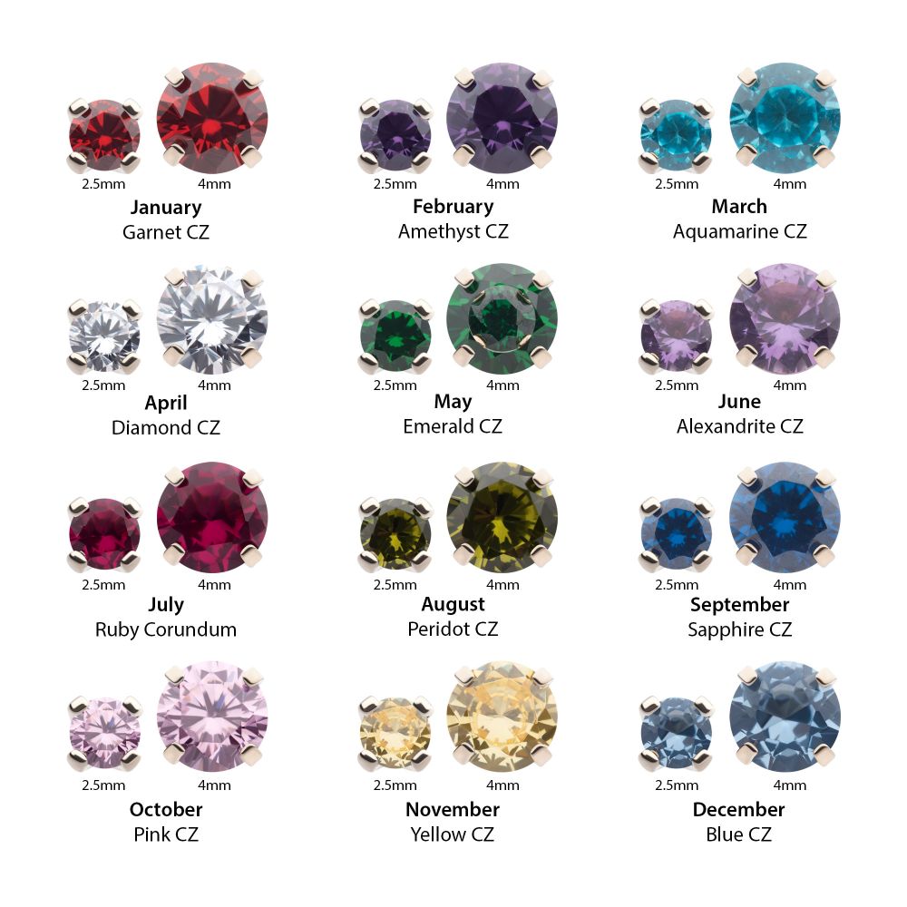 Titanium Threadless with Prong Set Birthstone Top