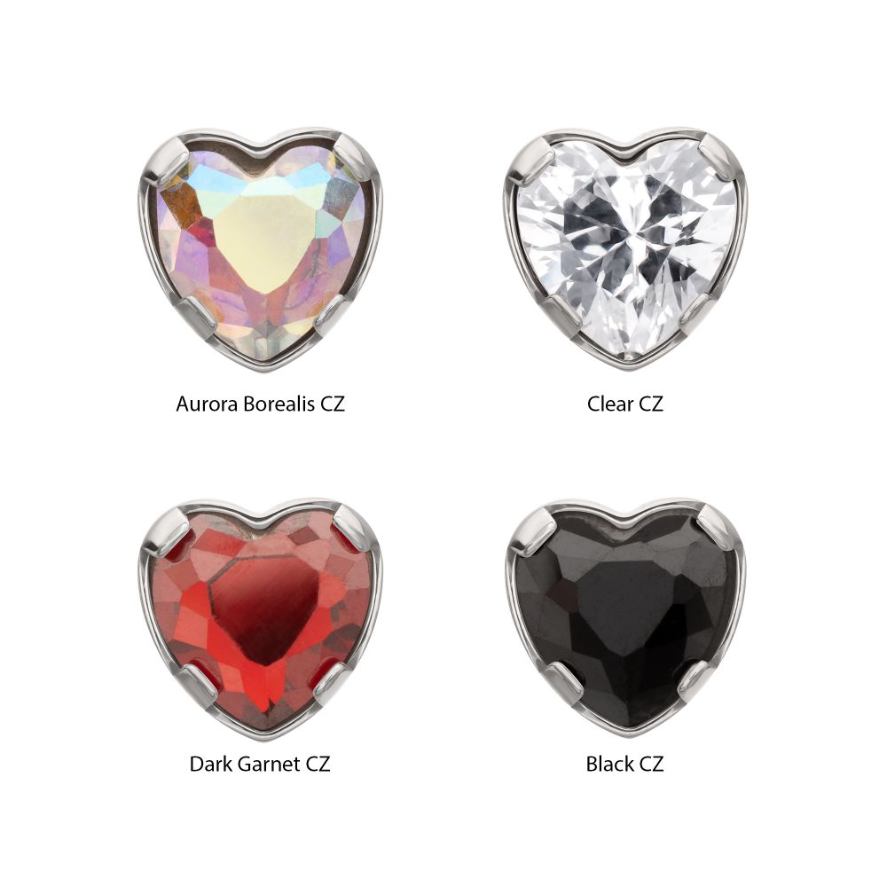 Titanium Threadless Prong Set Heart Shaped Gem Top