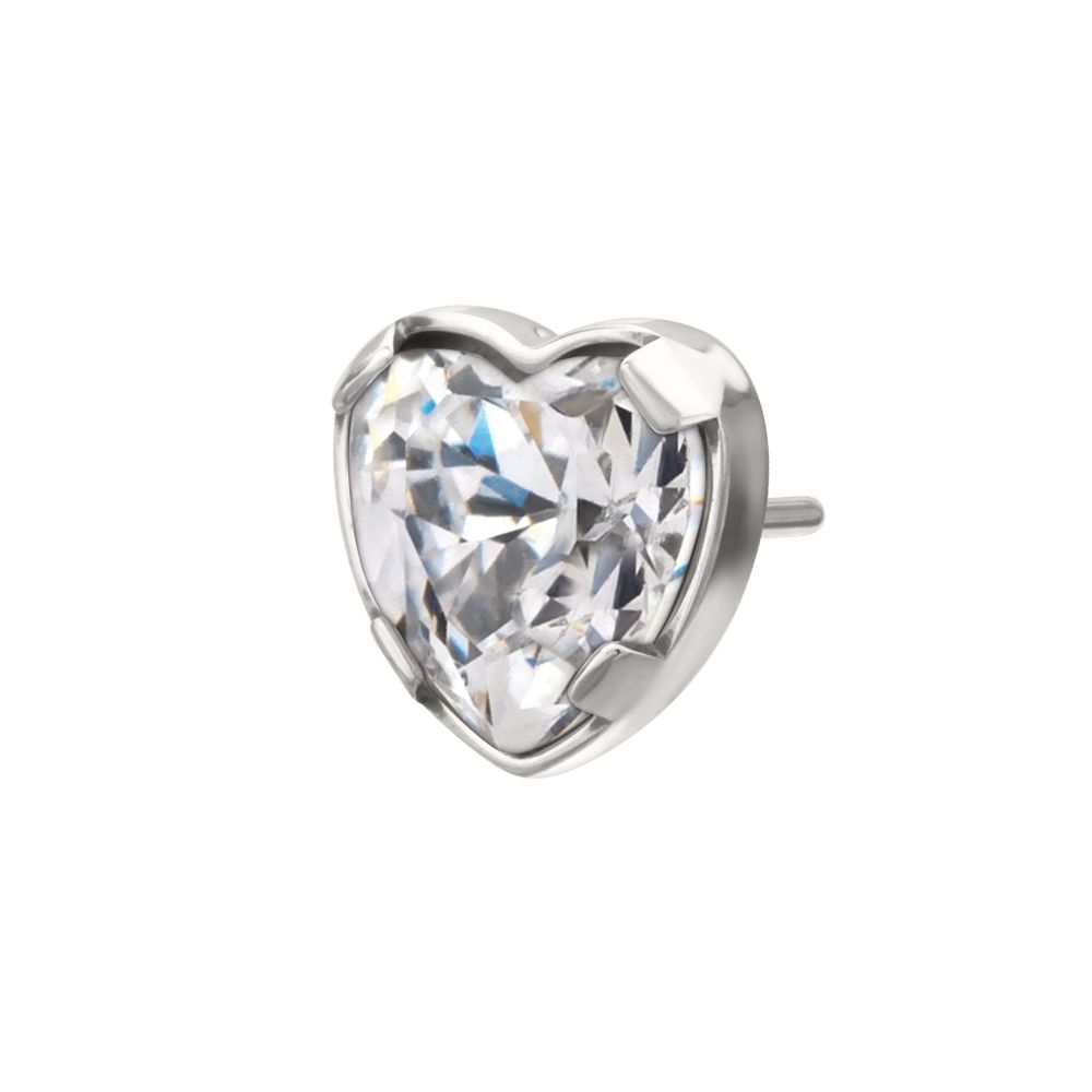 Titanium Threadless Prong Set Heart Shaped Gem Top