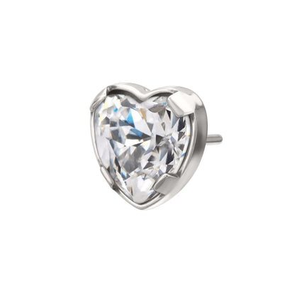 Titanium Threadless Prong Set Heart Shaped Gem Top