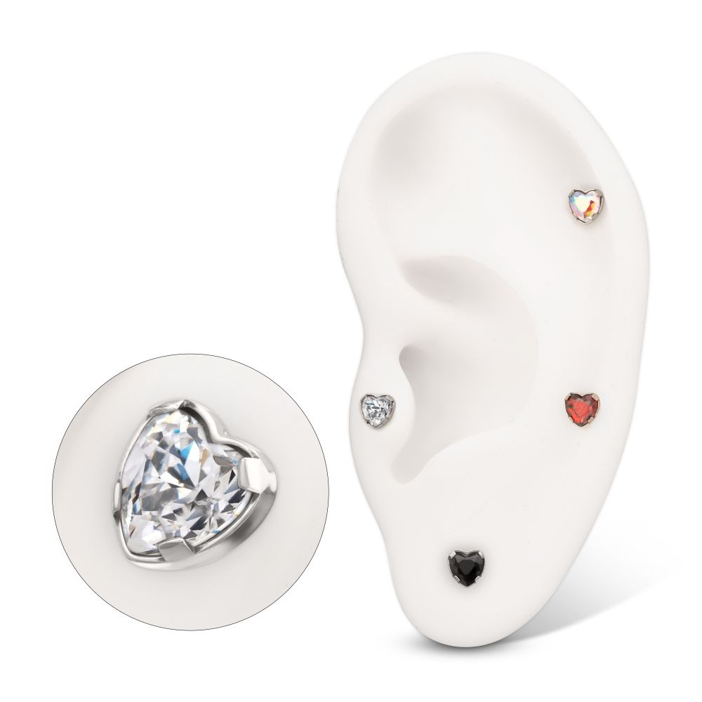 Titanium Threadless Prong Set Heart Shaped Gem Top