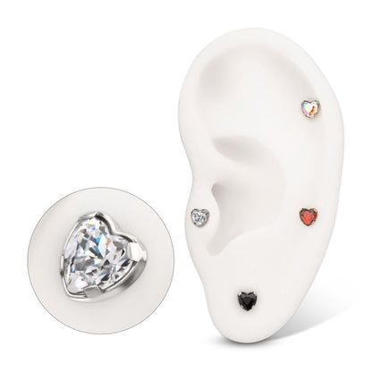 Titanium Threadless Prong Set Heart Shaped Gem Top