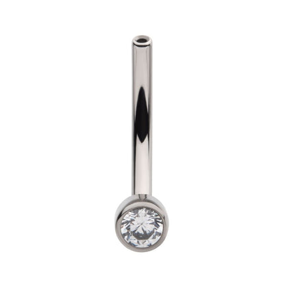 Titanium Threadless with Bezel Set CZ Fixed Disc Bottom Curved Barbell