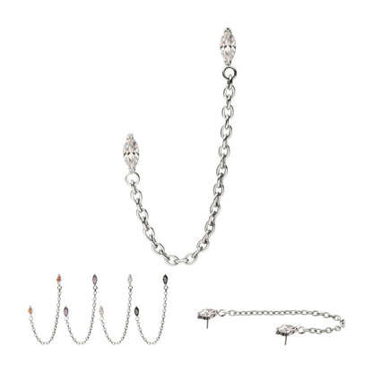 Titanium Threadless Double Prong Set Marquise Gem Top with Rolo Chain Dangle