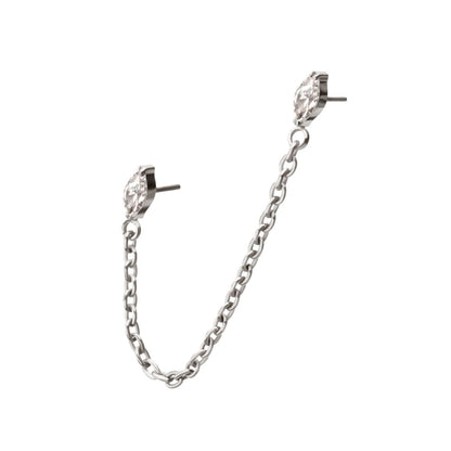 Titanium Threadless Double Prong Set Marquise Gem Top with Rolo Chain Dangle