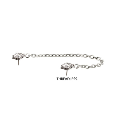 Titanium Threadless Double Prong Set Marquise Gem Top with Rolo Chain Dangle