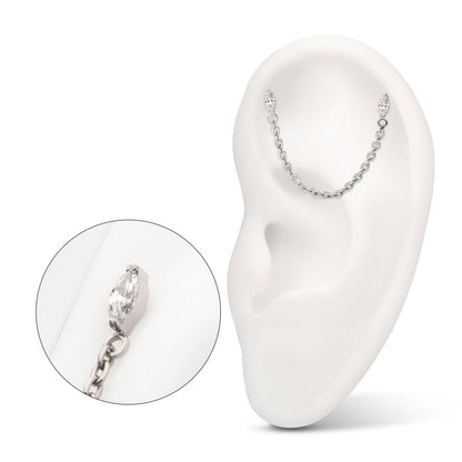 Titanium Threadless Double Prong Set Marquise Gem Top with Rolo Chain Dangle