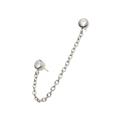 Titanium Threadless Double Bezel Set Gem Top with Rolo Chain Dangle