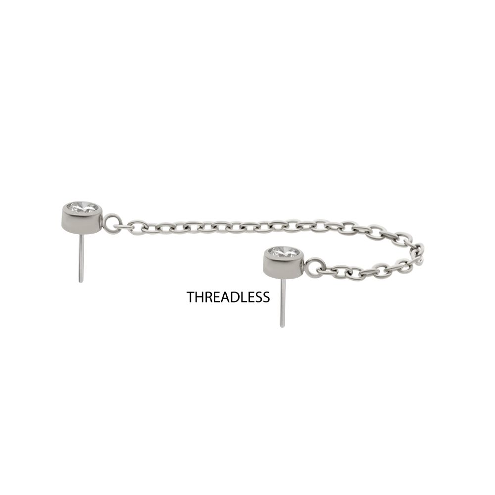 Titanium Threadless Double Bezel Set Gem Top with Rolo Chain Dangle