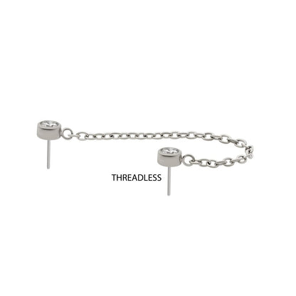 Titanium Threadless Double Bezel Set Gem Top with Rolo Chain Dangle