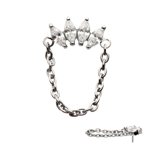Titanium Threadless 4-Cluster Marquise AAA CZ Top with Dangle Chain