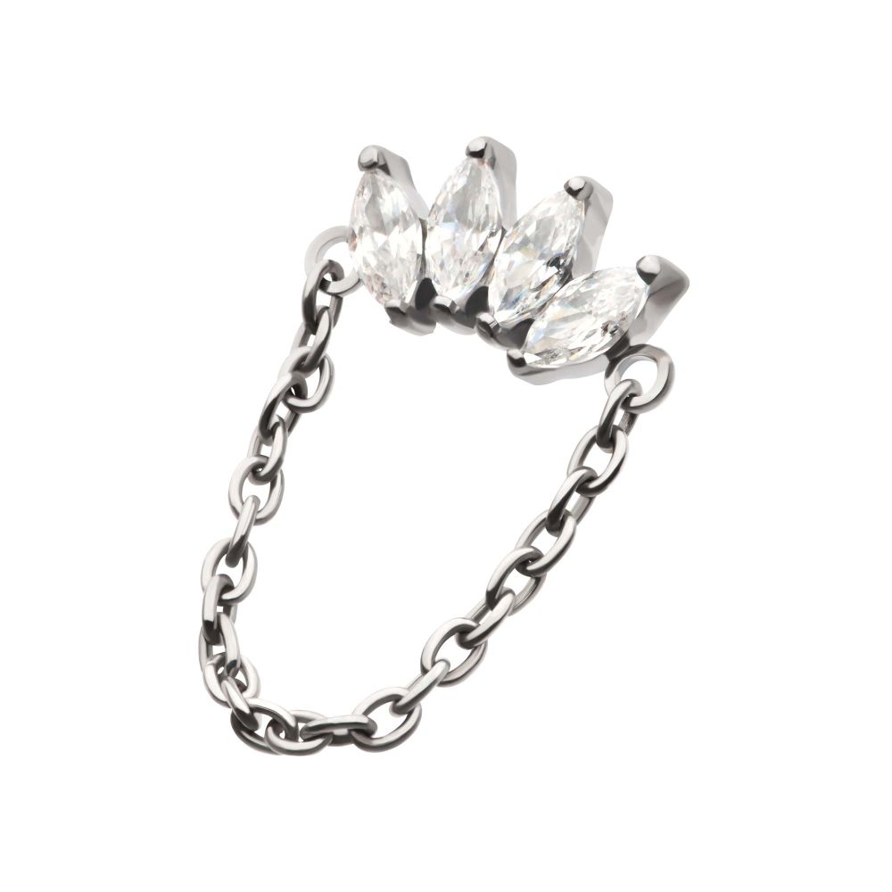 Titanium Threadless 4-Cluster Marquise AAA CZ Top with Dangle Chain