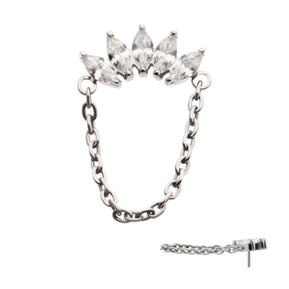 Titanium Threadless 5-Cluster Marquise AAA CZ Top with Dangle Chain