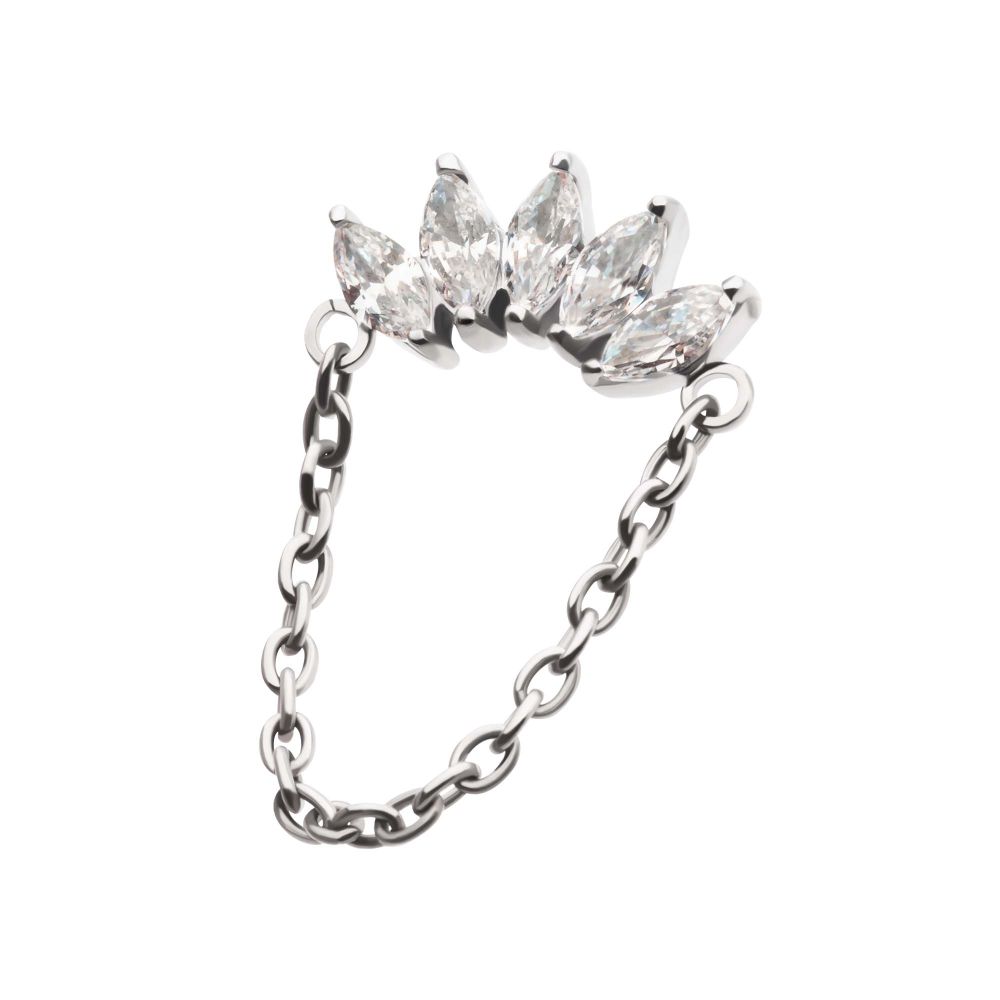 Titanium Threadless 5-Cluster Marquise AAA CZ Top with Dangle Chain