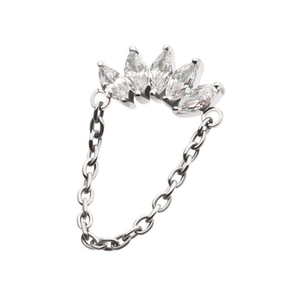 Titanium Threadless 5-Cluster Marquise AAA CZ Top with Dangle Chain