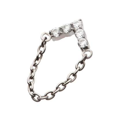 Titanium Threadless 5-Cluster Round AAA CZ Chevron Shape Top with Dangle Chain