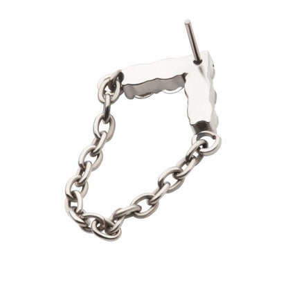 Titanium Threadless 5-Cluster Round AAA CZ Chevron Shape Top with Dangle Chain