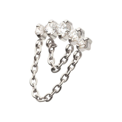 Titanium Threadless 5-Cluster Round AAA CZ Top with 2 Tier Dangle Chain