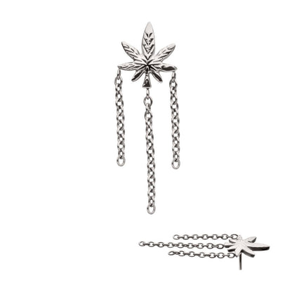 Titanium Threadless Pot Leaf Top with Triple Dangle Chain