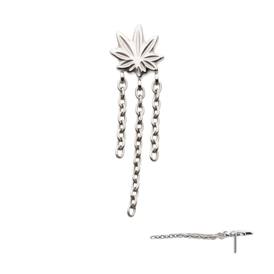 Titanium Threadless Pot Leaf Top with 3 Dangle Chains