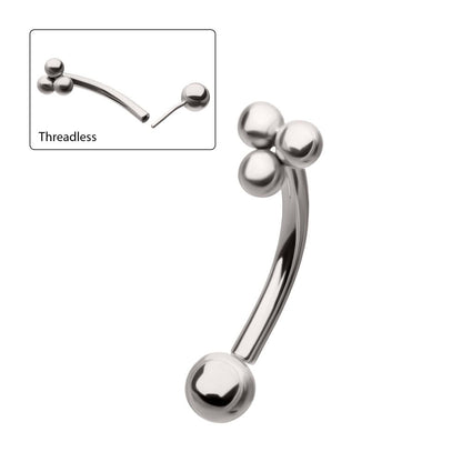 Titanium Tri-Bead Fixed Top with Threadless Bottom Curved Barbell