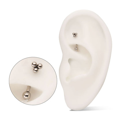 Titanium Tri-Bead Fixed Top with Threadless Bottom Curved Barbell