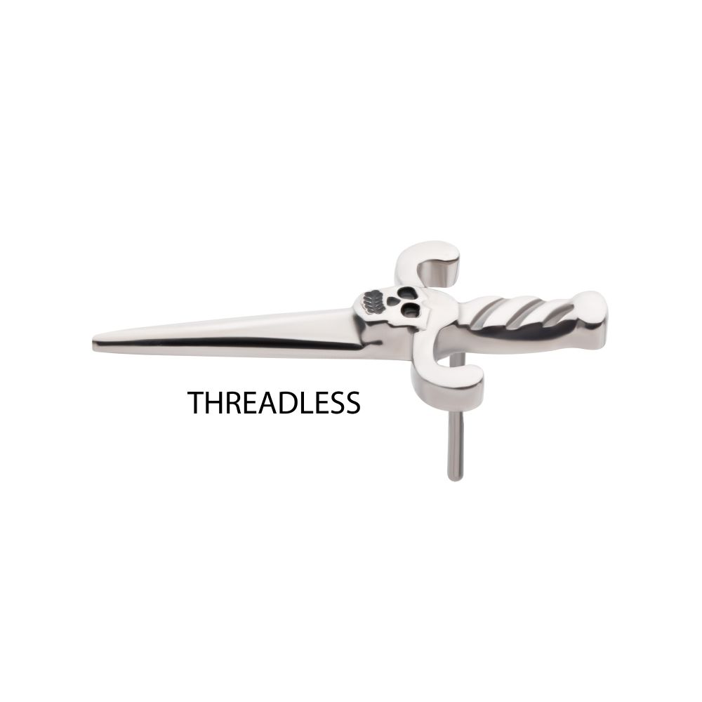 Titanium Threadless Dagger with Black Enamel Skull Top