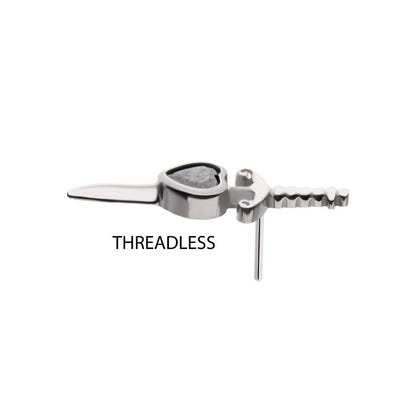 Titanium Threadless Dagger with Bezel Set Black Heart Gem Top