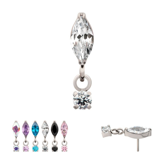 Titanium Threadless  Marquise Top with Prong Set Gem Dangle