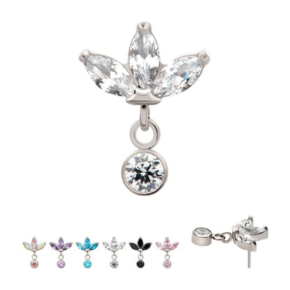 Titanium Threadless 3 Marquise Fan Top with Bezel Gem Dangle