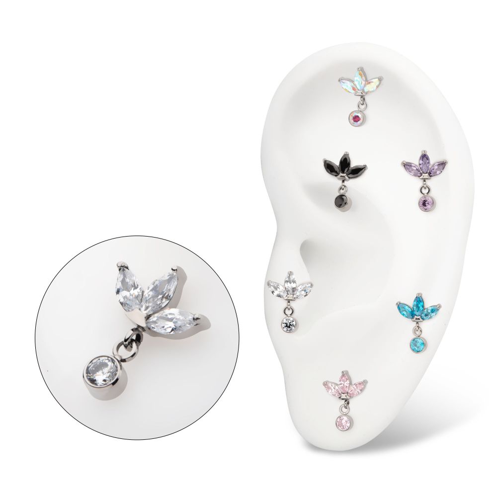 Titanium Threadless 3 Marquise Fan Top with Bezel Gem Dangle