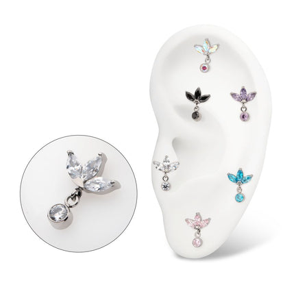 Titanium Threadless 3 Marquise Fan Top with Bezel Gem Dangle