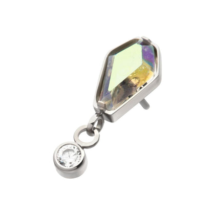 Titanium Threadless Dangle Bezel Round & Coffin CZ Top