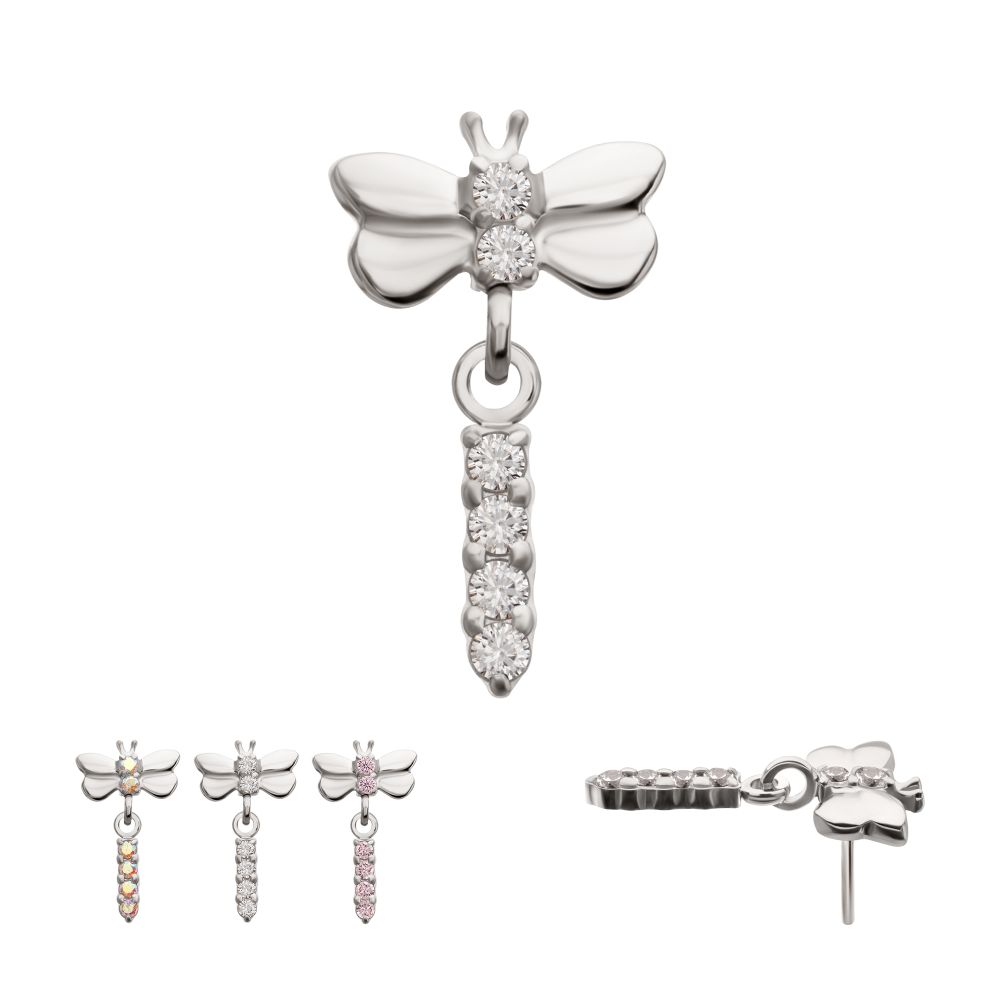Titanium Threadless Dragonfly Top with Prong Set 4-Gem Dangle