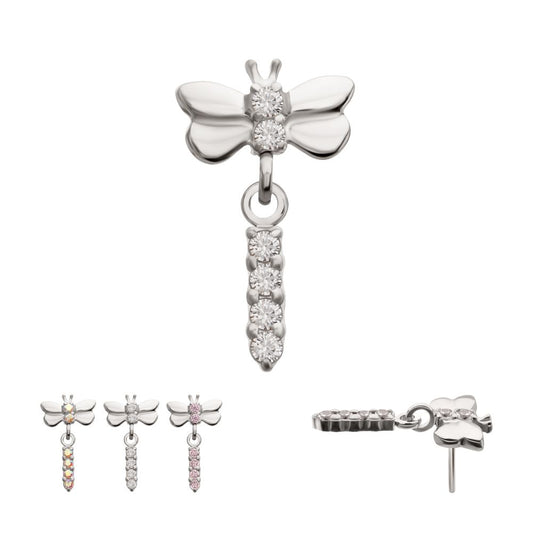 Titanium Threadless Dragonfly Top with Prong Set 4-Gem Dangle