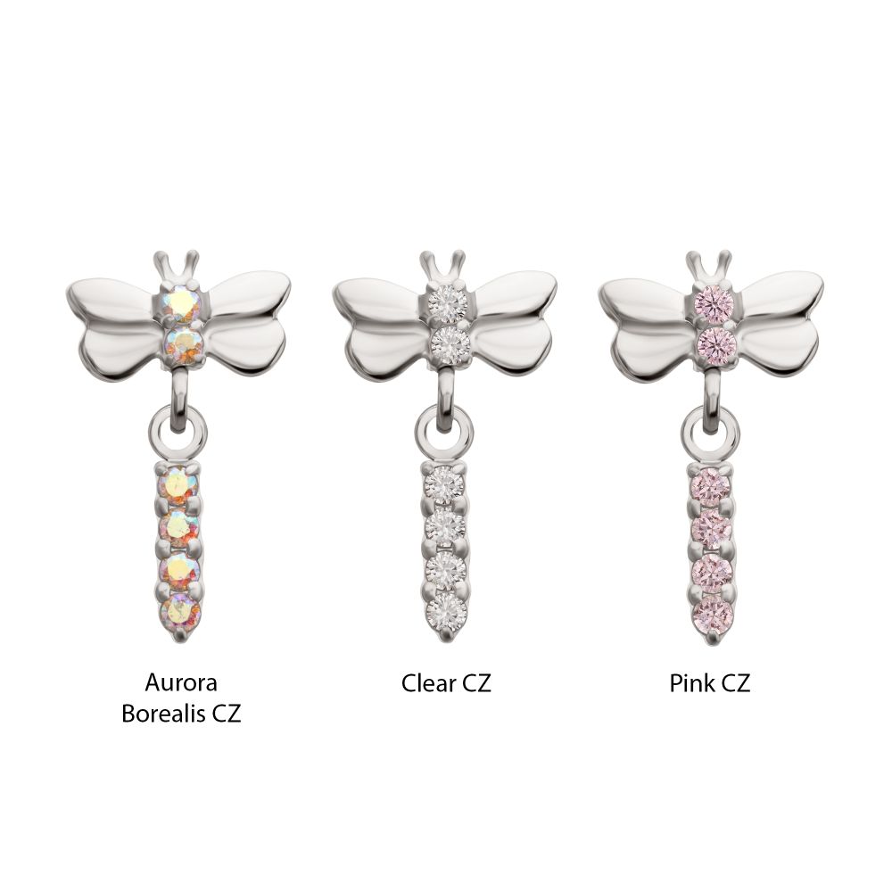 Titanium Threadless Dragonfly Top with Prong Set 4-Gem Dangle