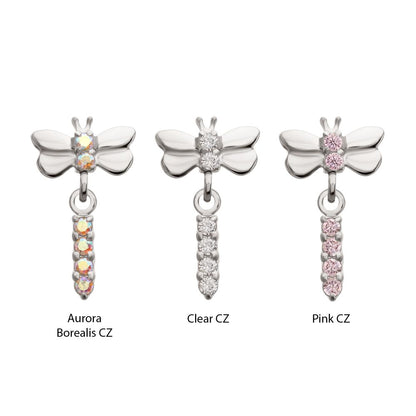 Titanium Threadless Dragonfly Top with Prong Set 4-Gem Dangle