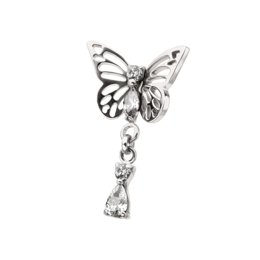 Titanium Threadless Butterfly Top with Prong Set 2-Gem Dangle