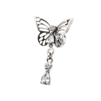 Titanium Threadless Butterfly Top with Prong Set 2-Gem Dangle