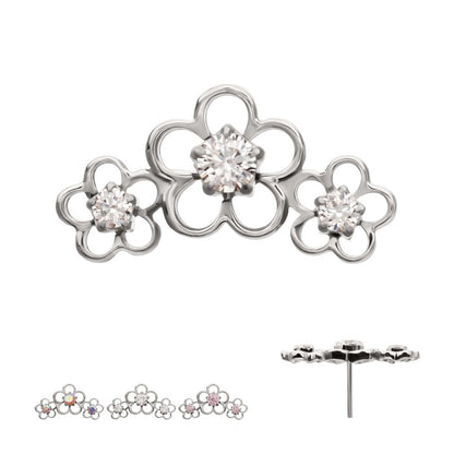 Titanium Threadless Triple Cut Out Cherry Blossom Flower Top with Prong Set Gem