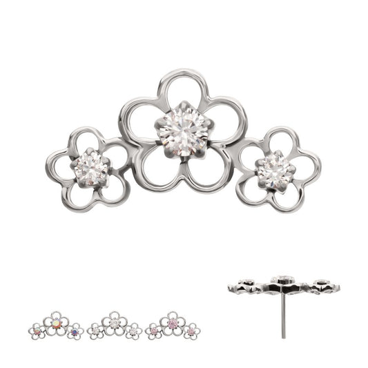 Titanium Threadless Triple Cut Out Cherry Blossom Flower Top with Prong Set Gem