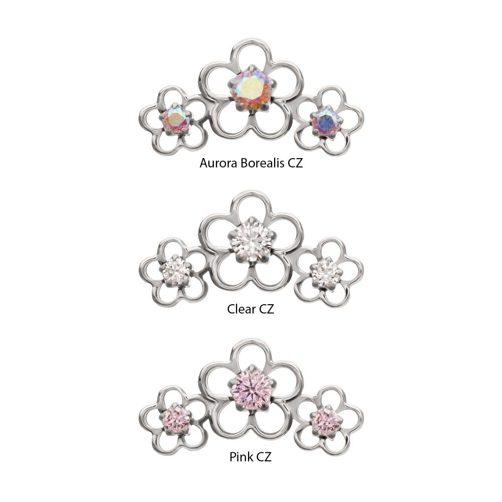 Titanium Threadless Triple Cut Out Cherry Blossom Flower Top with Prong Set Gem